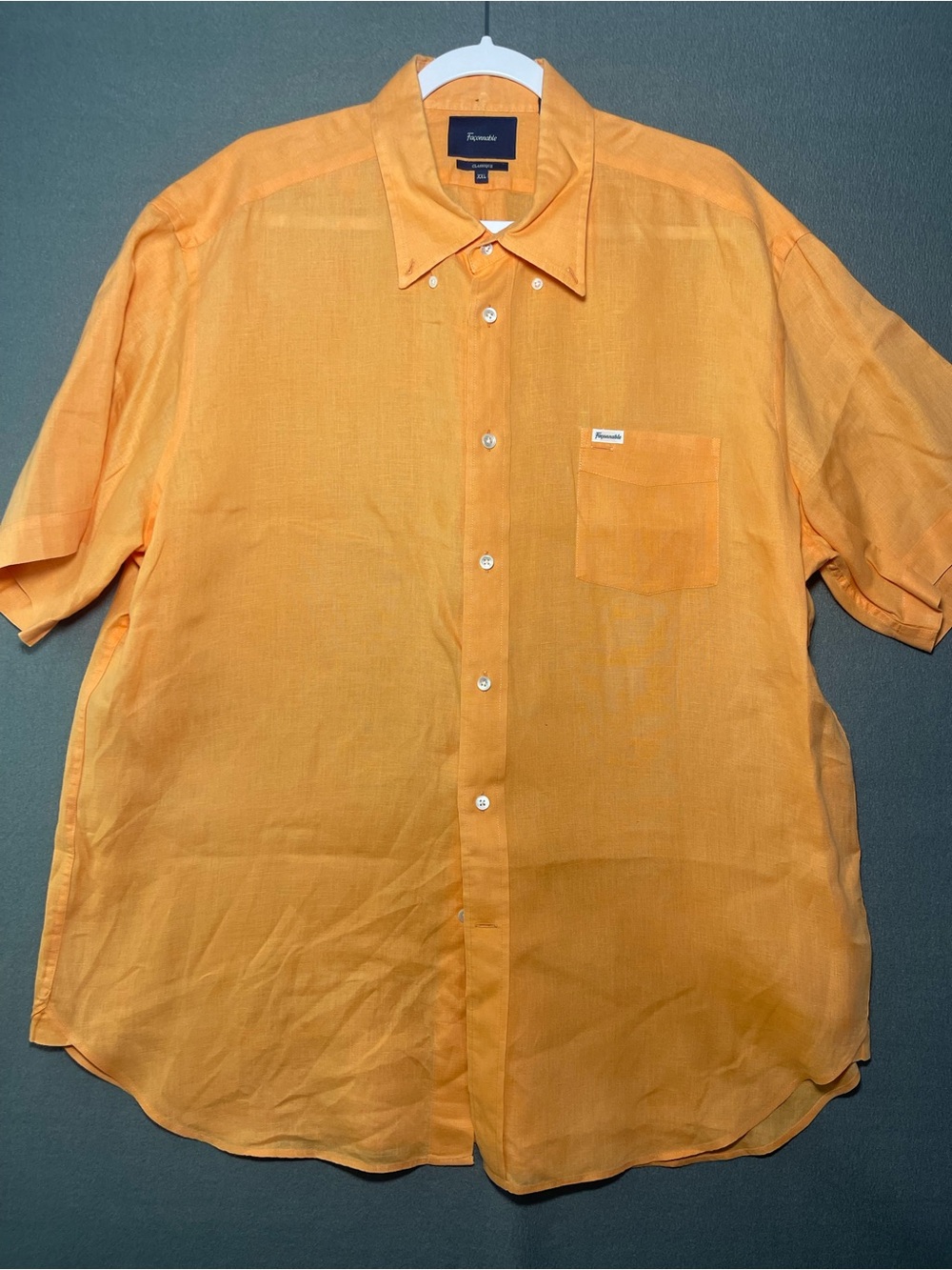 Façonnable Men’s XXL 100% Linen Orange Short Sleeve Button Up Shirt Resort